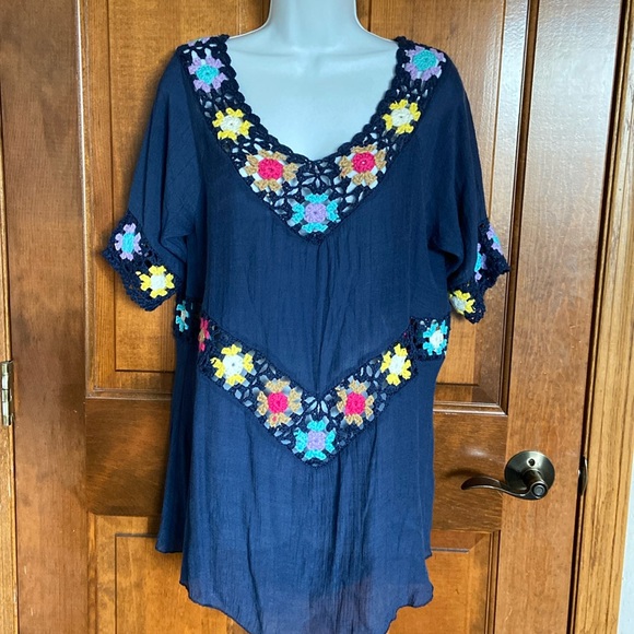 RAIN Other - RAIN Crochet Beach Cover Up Dress with Flutter Sleeves Size Medium NWTS